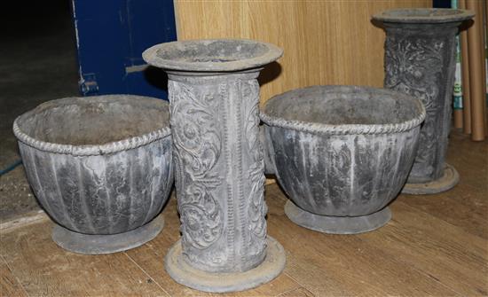 A pair of 17th century style lead garden urns, Diam. 1ft 1in. H.2ft